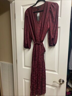 Banana Republic Wine V-Neck Long Sleeve Maxi Dress